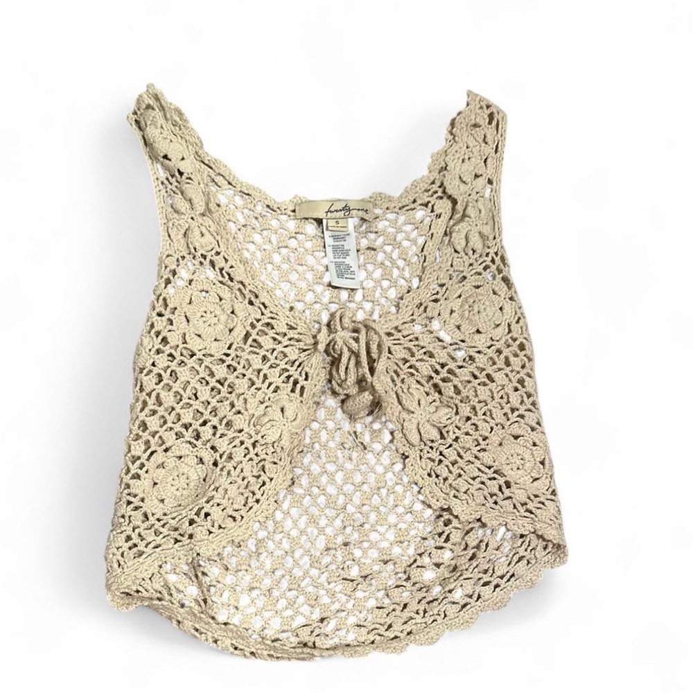 Tan Crochet Sleeveless Blouse
